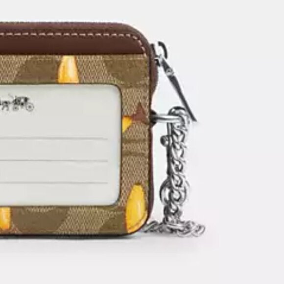 Coach Zip Card Case Banana CR833 ID Wallet Brown Canvas Leather Chain Strap - Picture 5 of 8